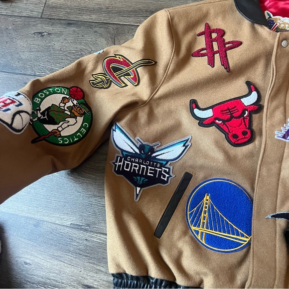 Jeff Hamilton Men's NBA Collage Wool Leather Jacket Brown Size XL SIGNED NEW - Picture 10 of 14